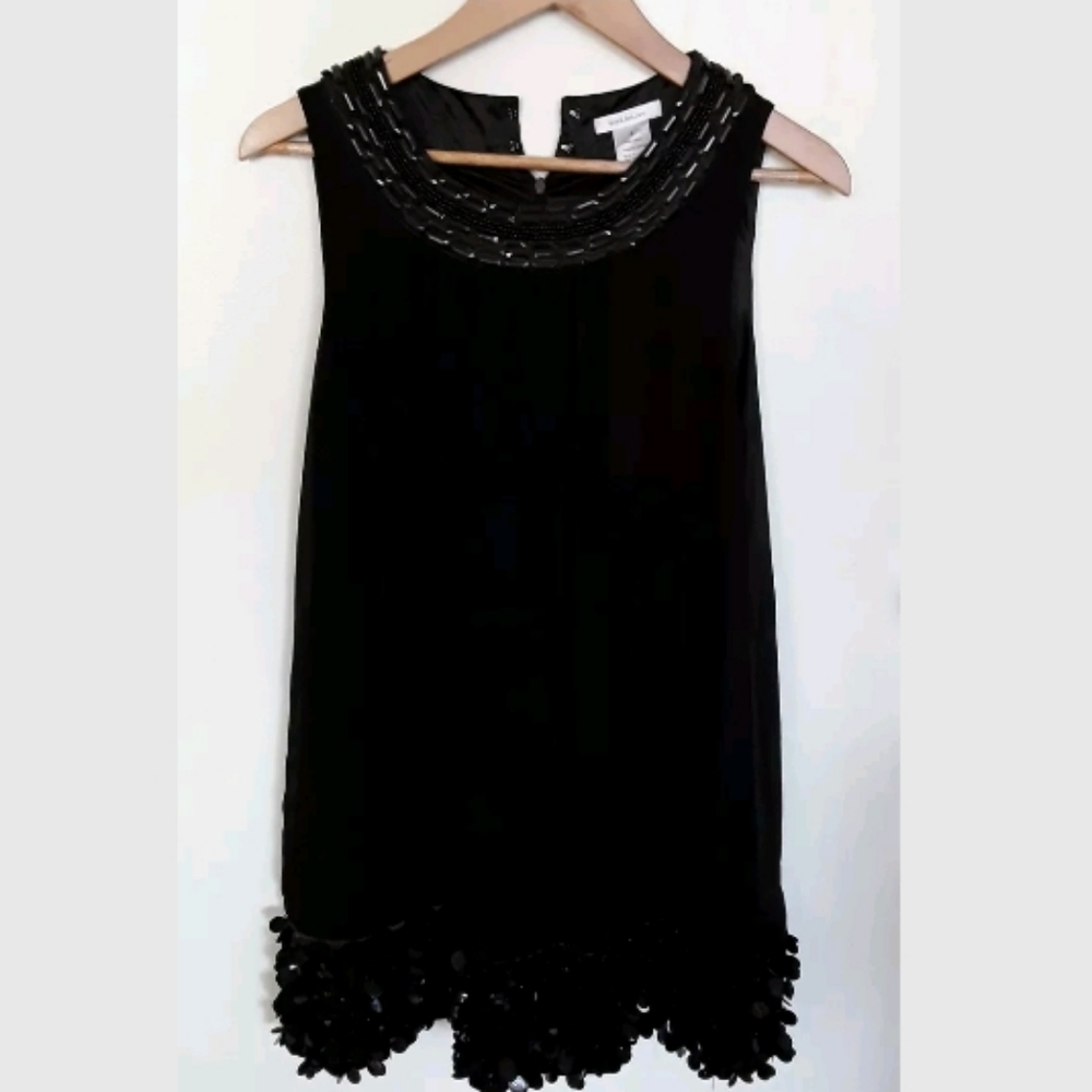 Black Dress A Shape with Sequins Round Neck
